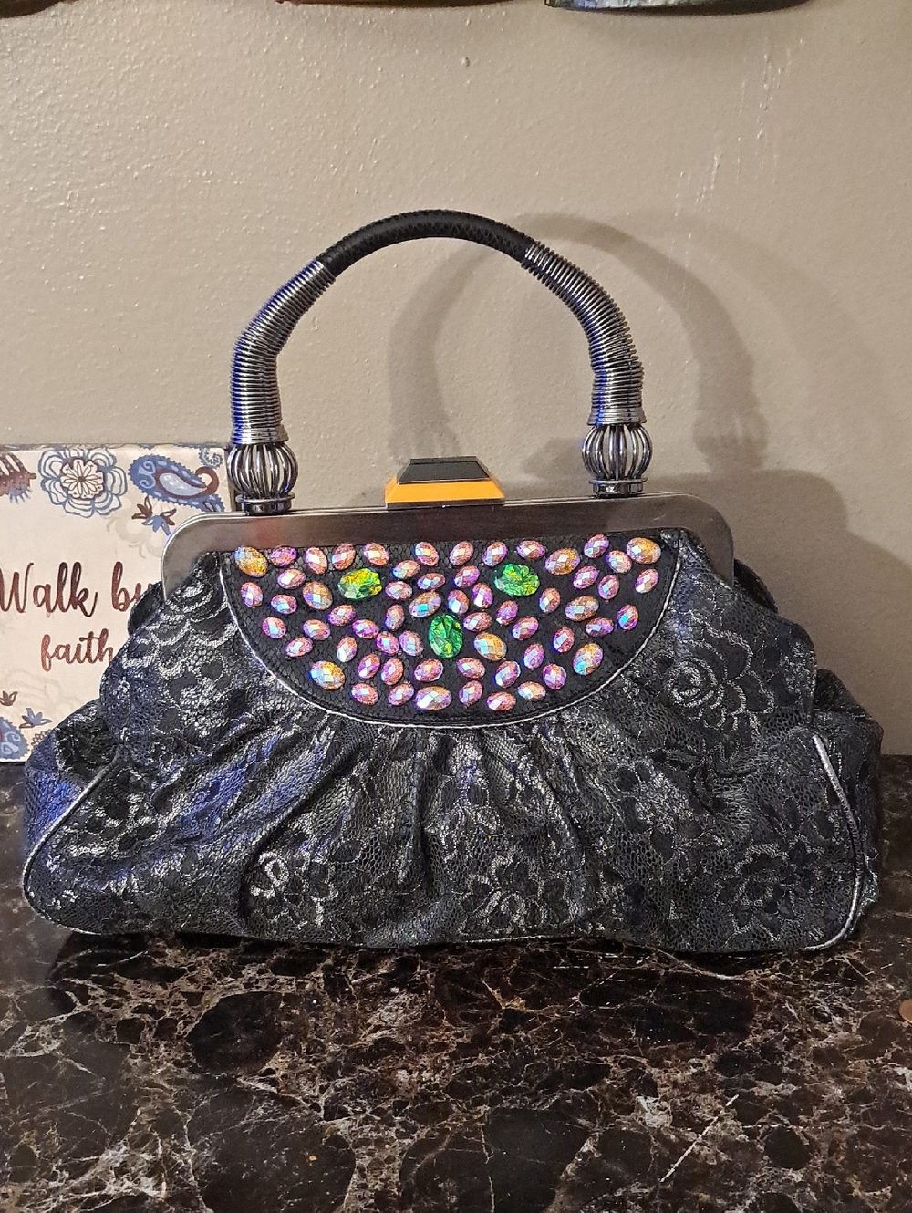 Elegant Black Evening Handbag with Jewel Accents